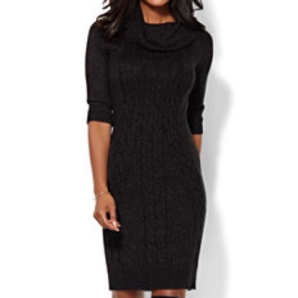 Lurex Cowl-Neck Black Sweater Dress NY&C
